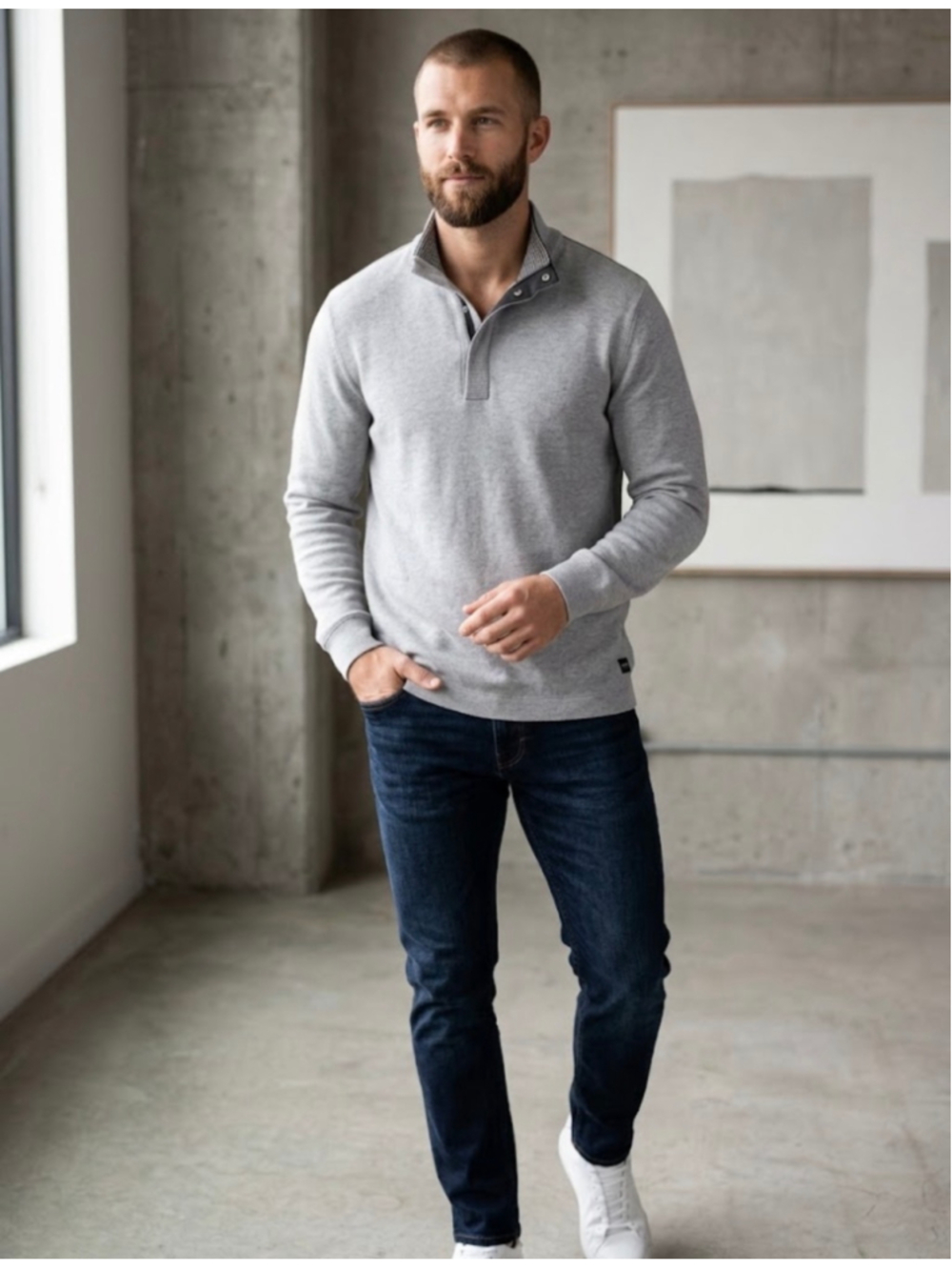 Men's BOSS Hugo Boss Zip Up Sweater Grey Black Size L